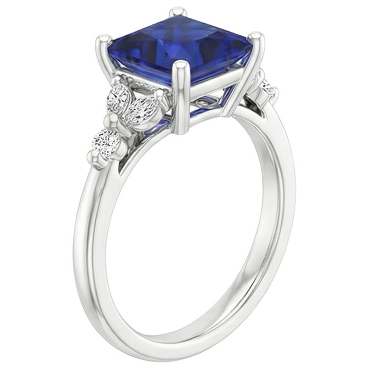Bague de fiançailles taille princesse Saphir de Ceylan et diamant 5.5 carats