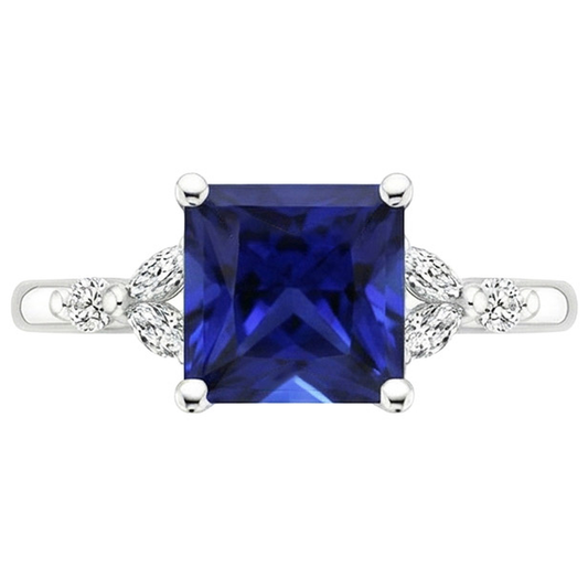 Bague de fiançailles taille princesse Saphir de Ceylan et diamant 5.5 carats