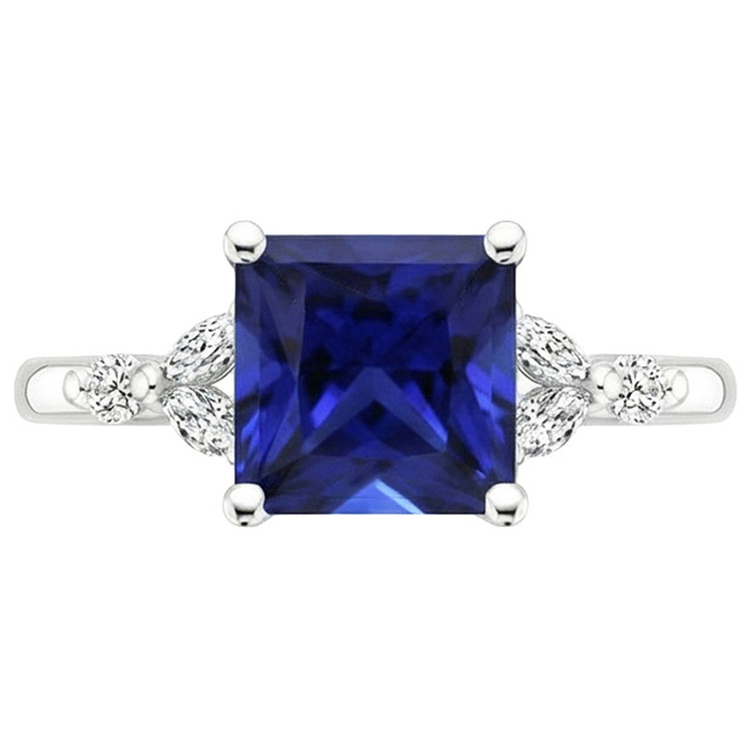 Bague de fiançailles taille princesse Saphir de Ceylan et diamant 5.5 carats