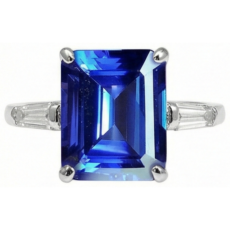 Bague de fiançailles tanzanite et baguettes taille émeraude 8.30 carats