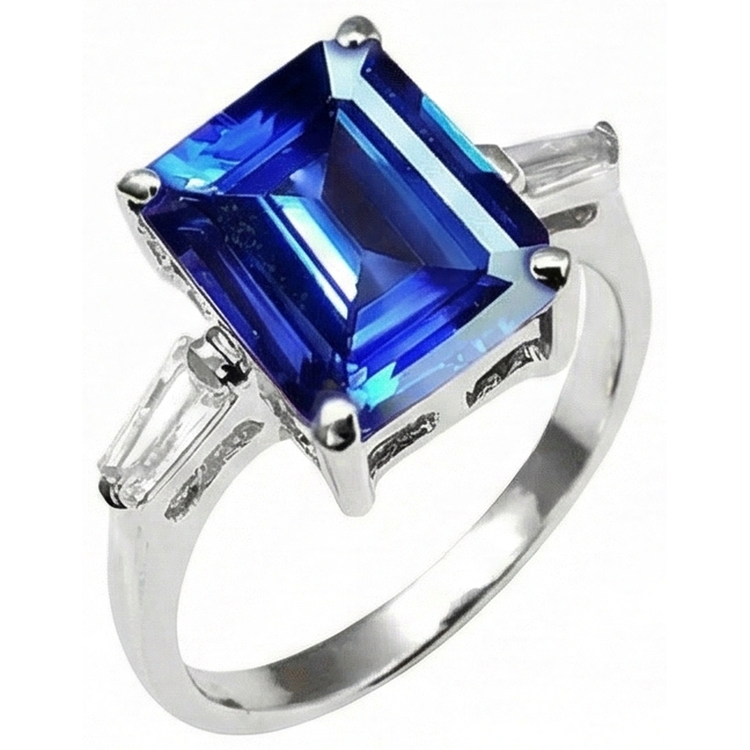 Bague de fiançailles tanzanite et baguettes taille émeraude 8.30 carats