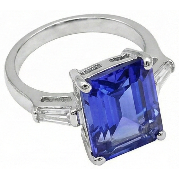 Bague de fiançailles tanzanite et baguettes taille émeraude 8.30 carats