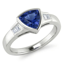 Bague de fiançailles trillion de diamants saphir bleu de Ceylan 1.26 ct