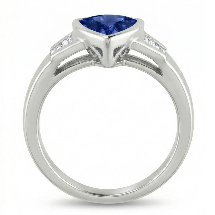 Bague de fiançailles trillion de diamants saphir bleu de Ceylan 1.26 ct