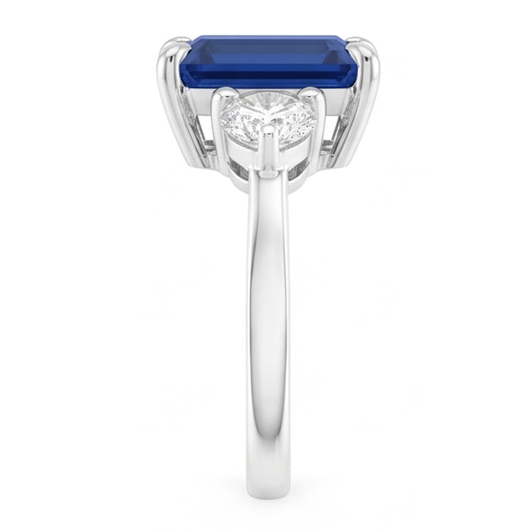 Bague de fiançailles trois pierres émeraude saphir du Sri Lanka 2.50 carats