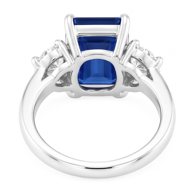 Bague de fiançailles trois pierres émeraude saphir du Sri Lanka 2.50 carats