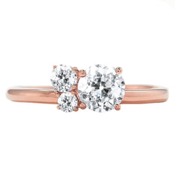 Bague de fiançailles trois pierres rondes Réel diamants taille ancienne mine 1.25 carats