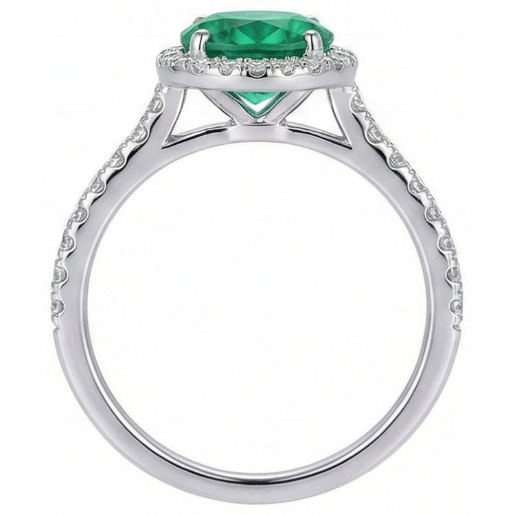 Bague de fiançailles verte Coupe Ronde émeraude Vert diamant or blanc 14K 5 ct