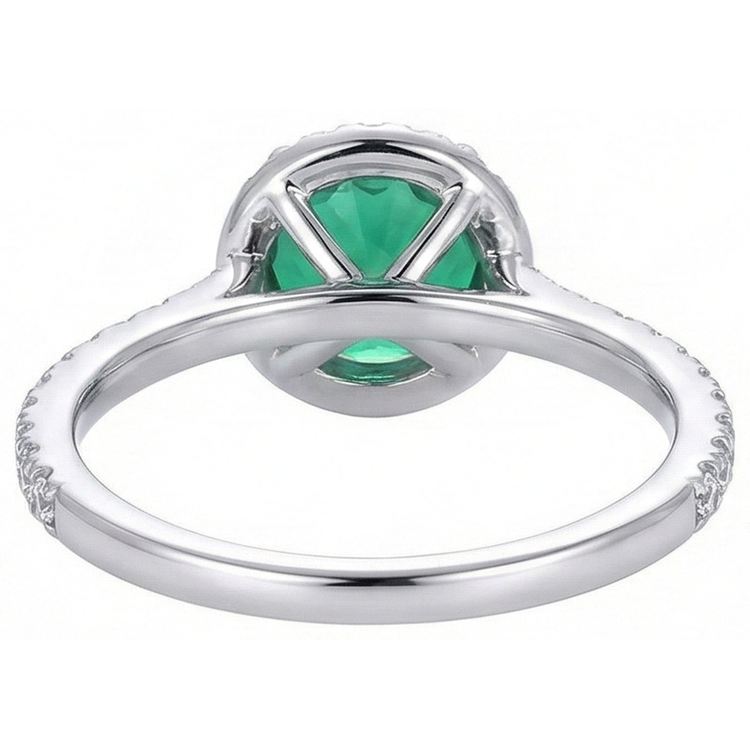 Bague de fiançailles verte Coupe Ronde émeraude Vert diamant or blanc 14K 5 ct