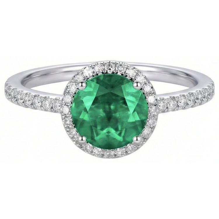 Bague de fiançailles verte Coupe Ronde émeraude Vert diamant or blanc 14K 5 ct