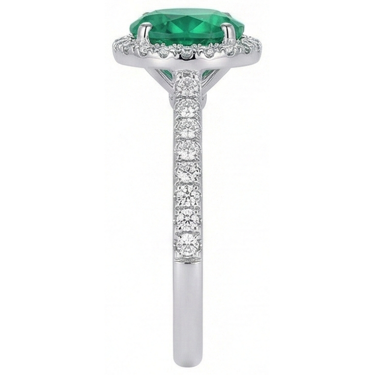 Bague de fiançailles verte Coupe Ronde émeraude Vert diamant or blanc 14K 5 ct