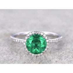 Bague de fiançailles verte Coupe Ronde émeraude Vert diamant or blanc 14K 5 ct