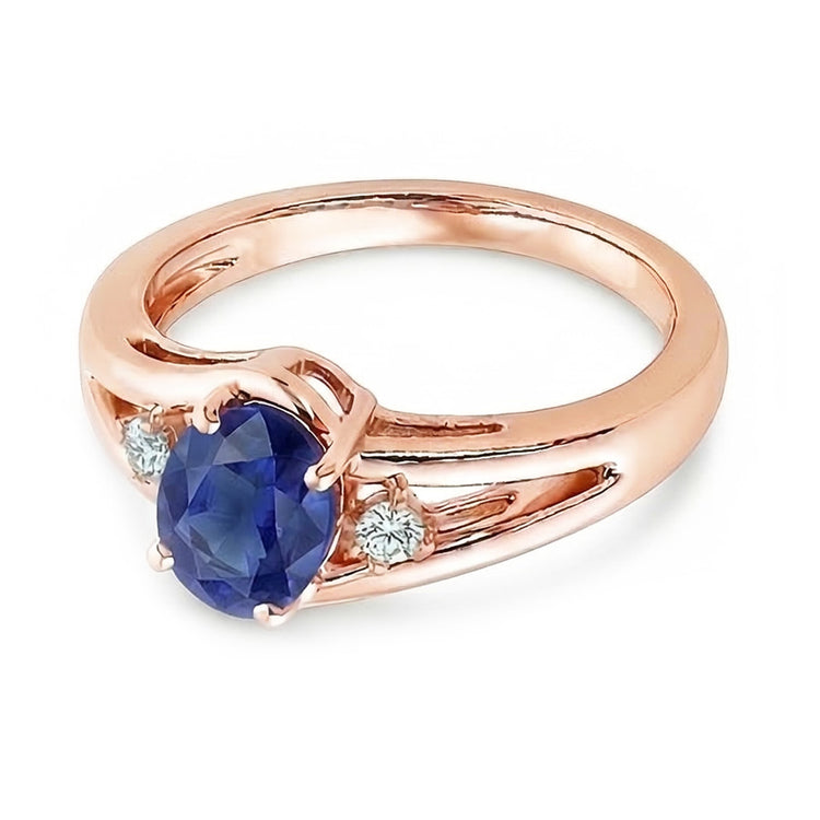 Bague de mariage 3 pierres en or rose 2.25 carats bijoux saphir bleu ovale