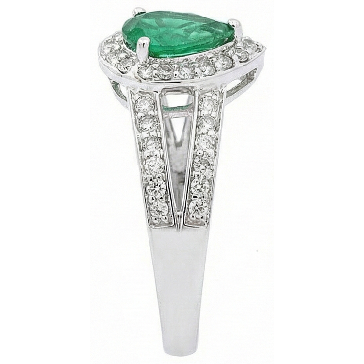 Bague de mariage 6 carats poire vert émeraude avec diamants or blanc 14K