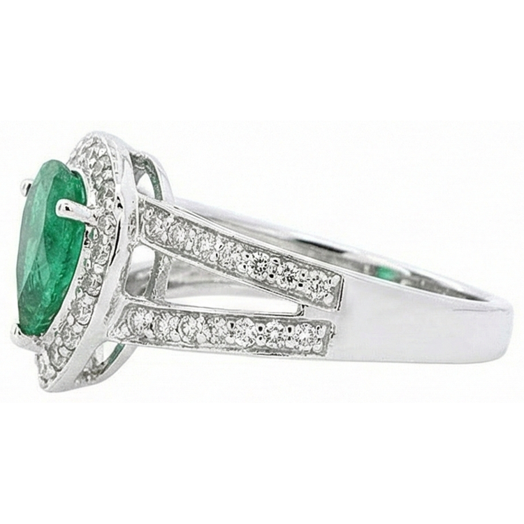 Bague de mariage 6 carats poire vert émeraude avec diamants or blanc 14K