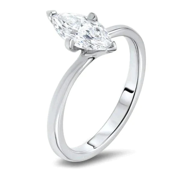 Bague de mariage Authentique diamant solitaire taille marquise 1,60 ct 4 griffes
