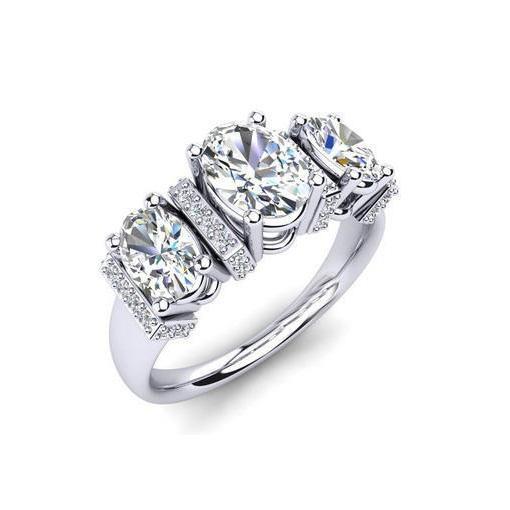 Bague de mariage Authentique diamants ovales et ronds de style 3 pierres de 4.14 ct
