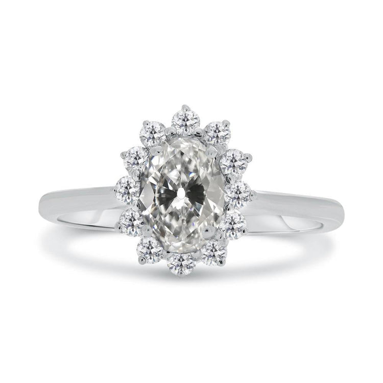 Bague de mariage Halo 4 carats ovale Vieux mineur Naturel Diamond Start Style Bijoux