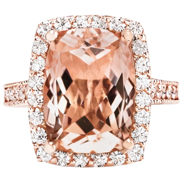 Bague de mariage Halo Morganite de 9.50 ct avec diamants en or rose