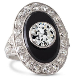 Bague de mariage Halo dames ronde Réel diamant taille ancienne or noir 4 carats