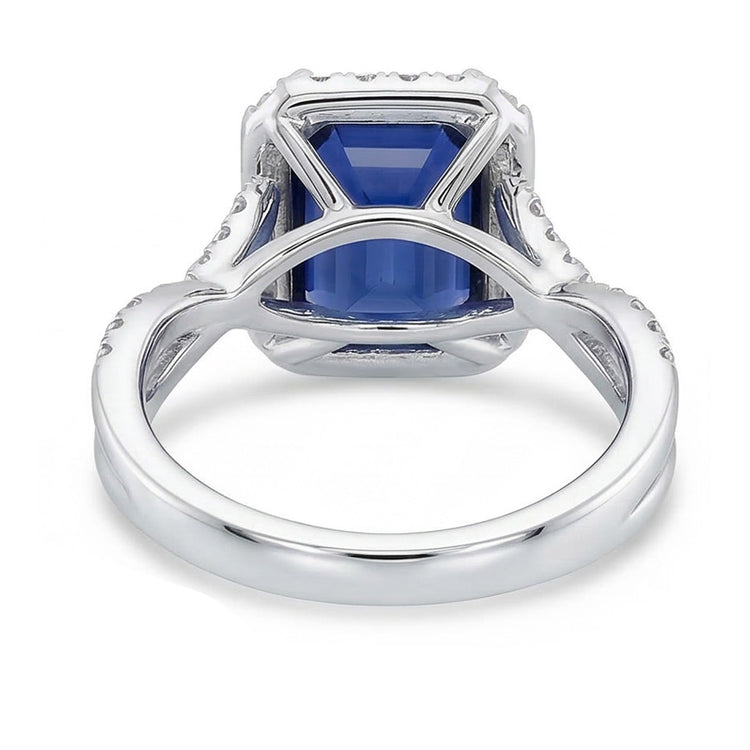 Bague de mariage Halo émeraude Blue Saphir Gold Twisted Shank 3.50 Carats