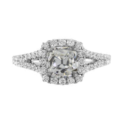 Bague de mariage Halo en or coussin taille ancienne Réel diamant tige fendue 2 carats