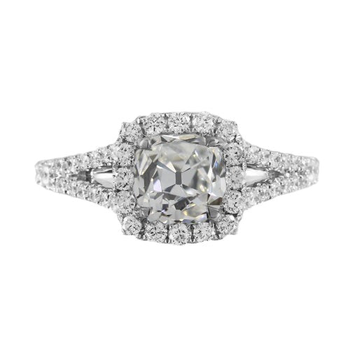 Bague de mariage Halo en or coussin taille ancienne Réel diamant tige fendue 2 carats