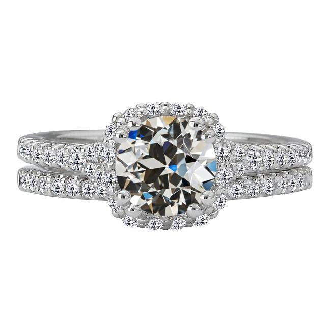 Bague de mariage Halo pour femme Véritable diamant Vieux mineur sertie de 5.50 carats en or 14 carats