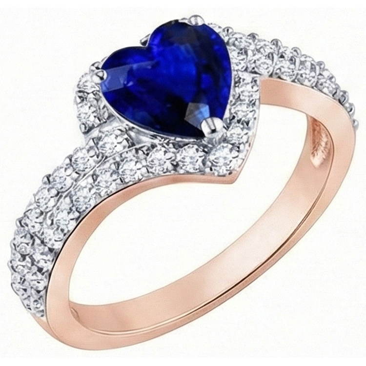 Bague de mariage Halo pour femme coeur bleu saphir diamants 4.50 carats