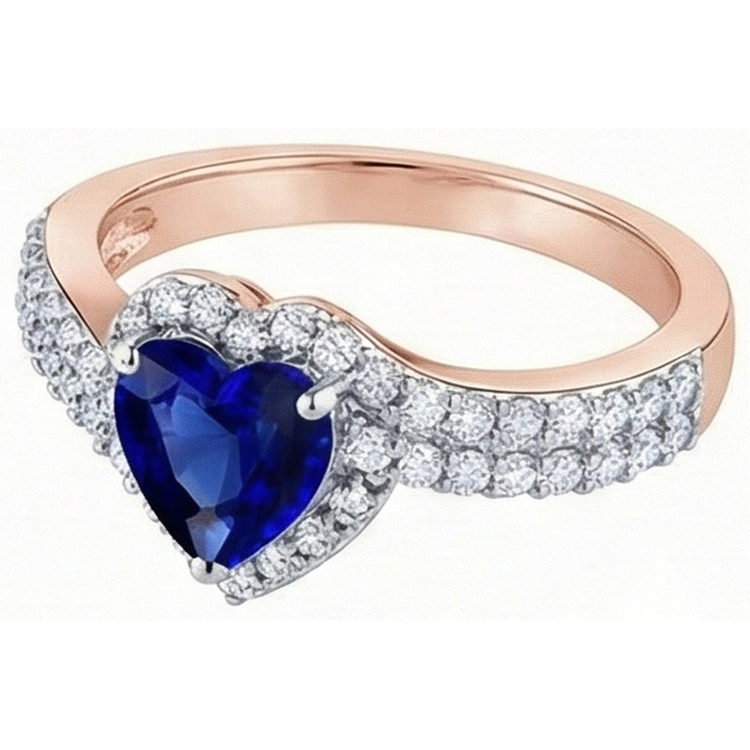 Bague de mariage Halo pour femme coeur bleu saphir diamants 4.50 carats