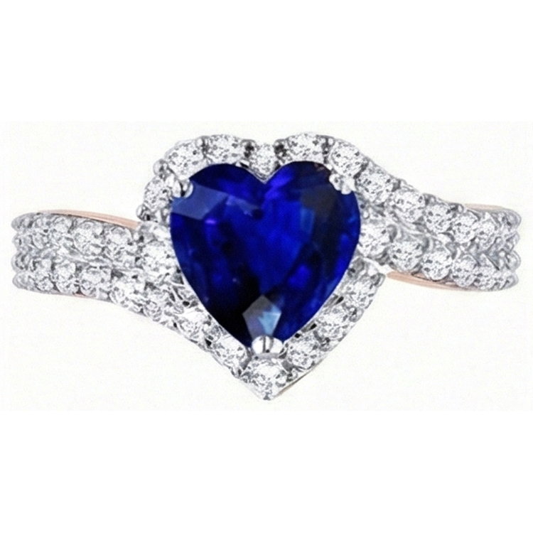 Bague de mariage Halo pour femme coeur bleu saphir diamants 4.50 carats