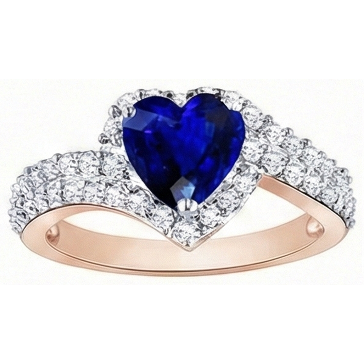 Bague de mariage Halo pour femme coeur bleu saphir diamants 4.50 carats