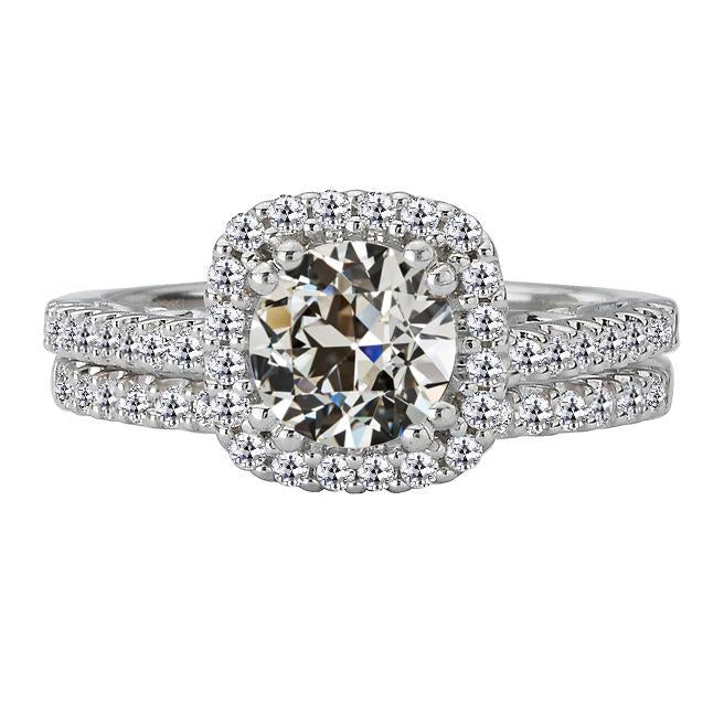 Bague de mariage Halo sertie de Naturel diamants ronds taille ancienne mine en or 14K 6 carats