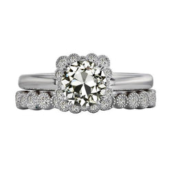 Bague de mariage Halo sertie de Véritable diamants ronds taille ancienne mine 4 carats millegrain