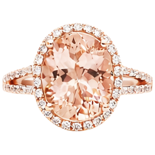 Bague de mariage Morganite ovale de 33.75 ct avec diamants