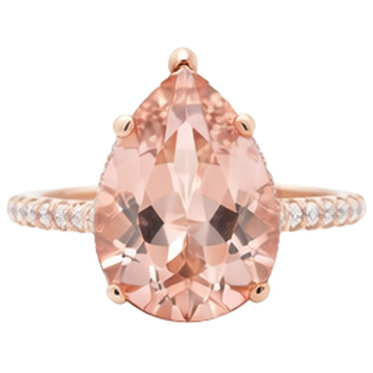 Bague de mariage Morganite taille poire et diamants 9.25 ct en or rose 14K