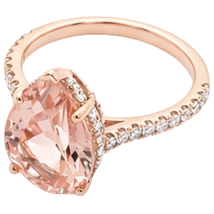 Bague de mariage Morganite taille poire et diamants 9.25 ct en or rose 14K