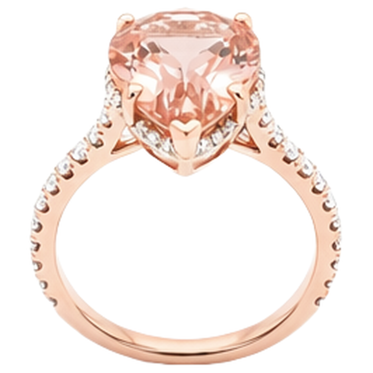 Bague de mariage Morganite taille poire et diamants 9.25 ct en or rose 14K