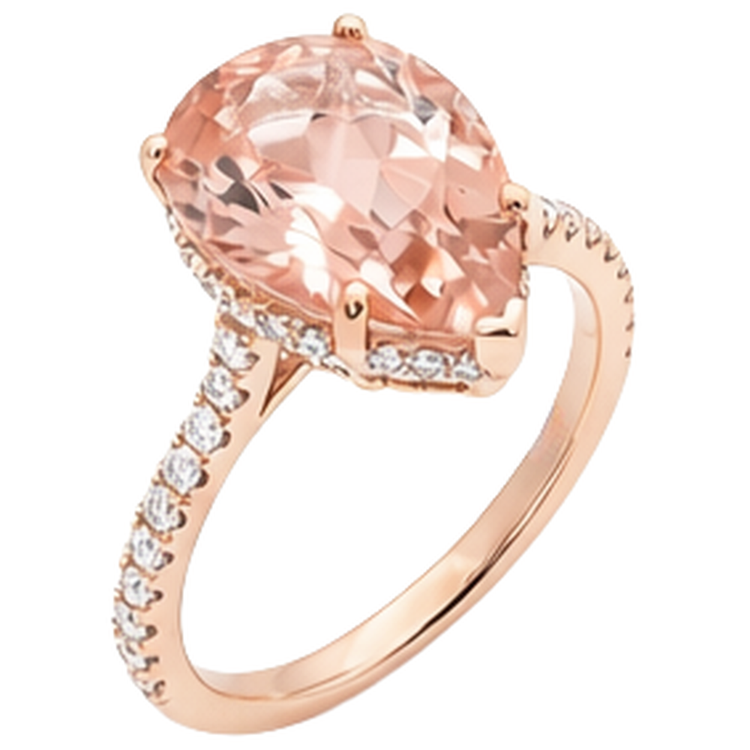 Bague de mariage Morganite taille poire et diamants 9.25 ct en or rose 14K