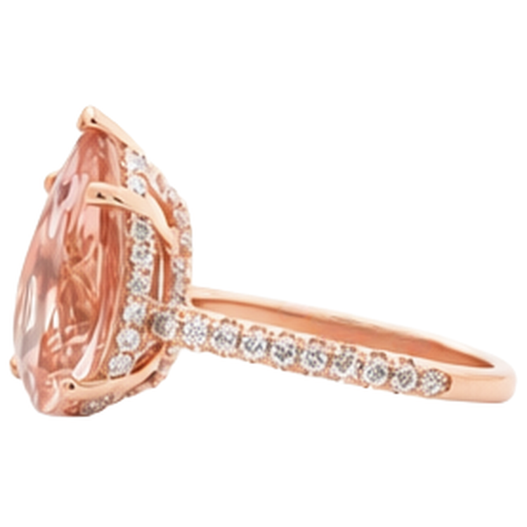 Bague de mariage Morganite taille poire et diamants 9.25 ct en or rose 14K