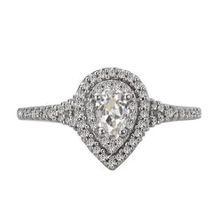 Bague de mariage Naturel diamant taille ancienne poire double halo 3.50 carats