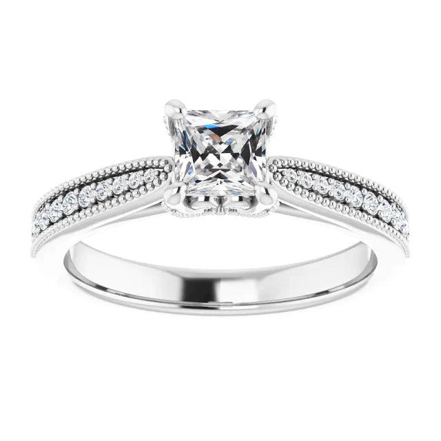 Bague de mariage Réel diamant Ancien mineur taille carrée Millgrain 3.50 Carats