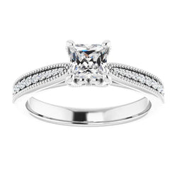 Bague de mariage Réel diamant Ancien mineur taille carrée Millgrain 3.50 Carats