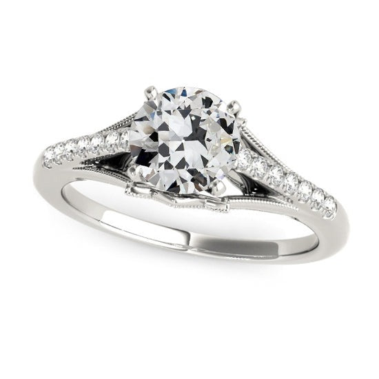 Bague de mariage Réel diamant rond ancien mineur en or tige fendue 2.75 carats
