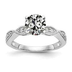 Bague de mariage Réel diamant rond taille ancienne mine 2.75 carats tige millegrain