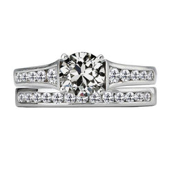 Bague de mariage Réel diamant rond taille mine ancienne sertie or blanc 6 carats