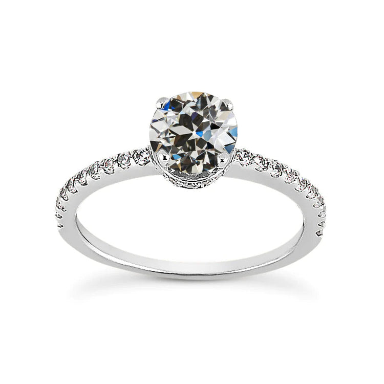 Bague de mariage Réel diamant rond taille vieille mine pour femme 2.75 carats en or 14 carats