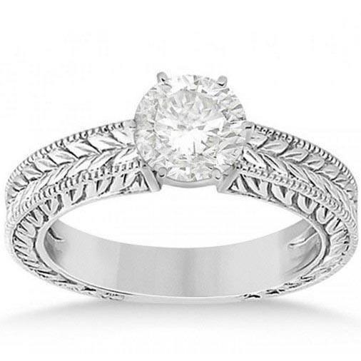 Bague de mariage Réel diamant solitaire de style antique de 2.50 carats en or blanc 14 carats
