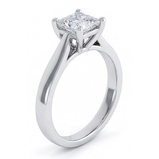 Bague de mariage Réel diamant solitaire taille radiante 1.10 carat or blanc 14K