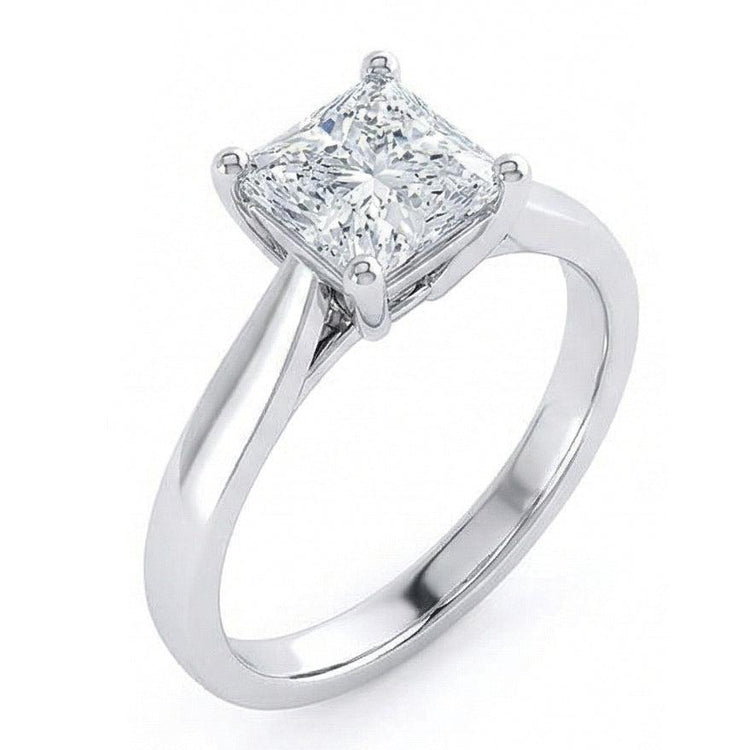 Bague de mariage Réel diamant solitaire taille radiante 1.10 carat or blanc 14K